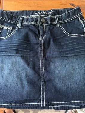 Maurices Dark Blue Denim Mini Skirt with Contrast Stitching